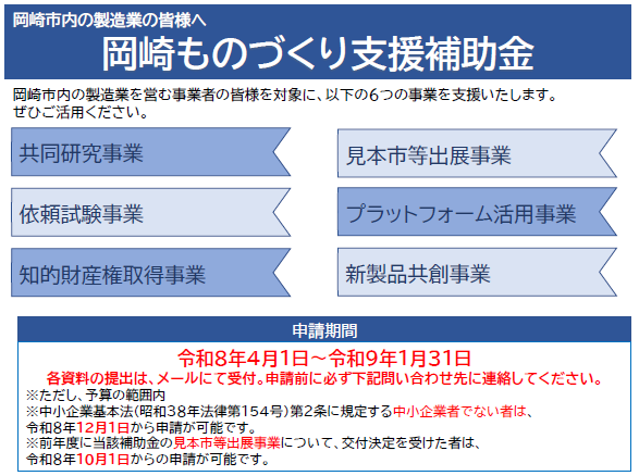 令和８年度 岡崎ものづづくり支援補助金 募集について
